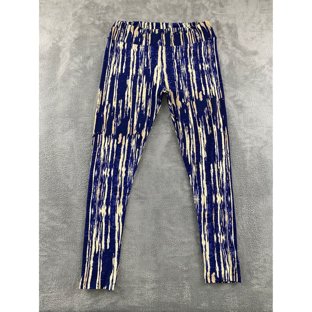 LuLaRoe Leggings Tall & Curvy Blue Cream Abstract Vertical Stripe High Rise Soft